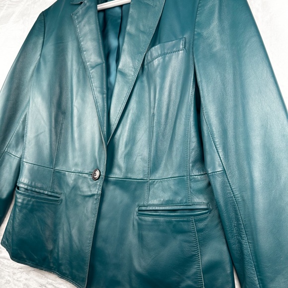 Jones New York Leather Jacket Women’s Beautiful Turquoise Color size US 12 - Picture 8 of 15